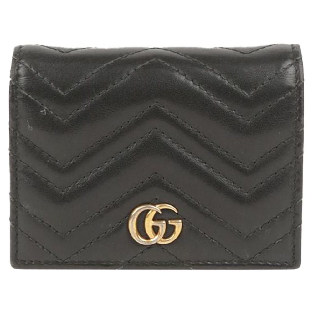 Black Matelassé Leather Gg Marmont Card Case Wallet - Picture 1 of 10
